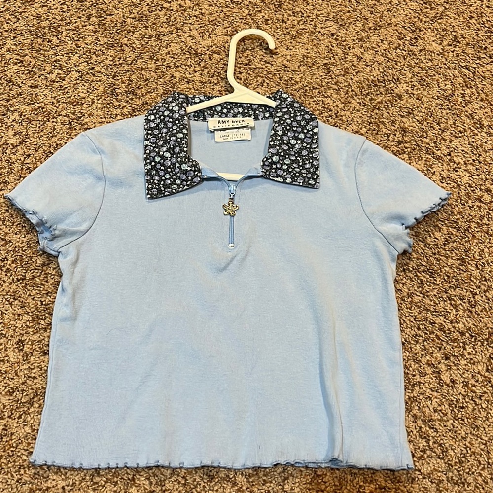 Floral collard Zip up crop top